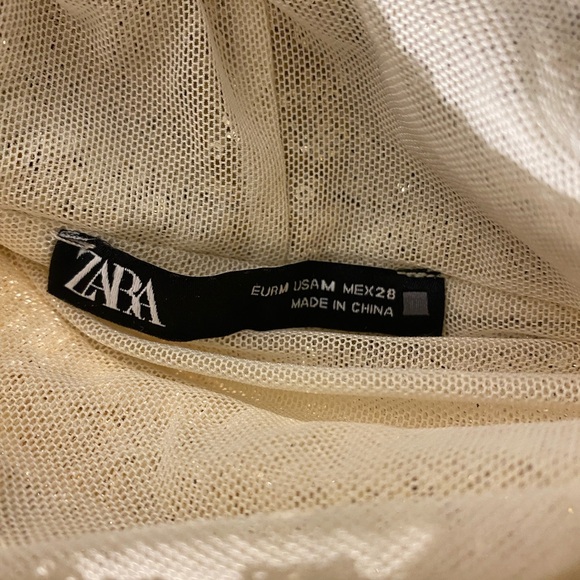 ZARA - Gold Sequin Off Shoulder 3/4 SL Crop Top - Picture 4 of 4